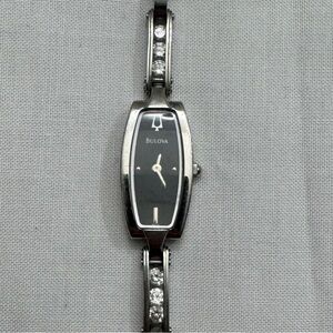 Bulova 96T15 Women's Crystals Petite Tonneau Stainless Steel Watch 6" Wrist